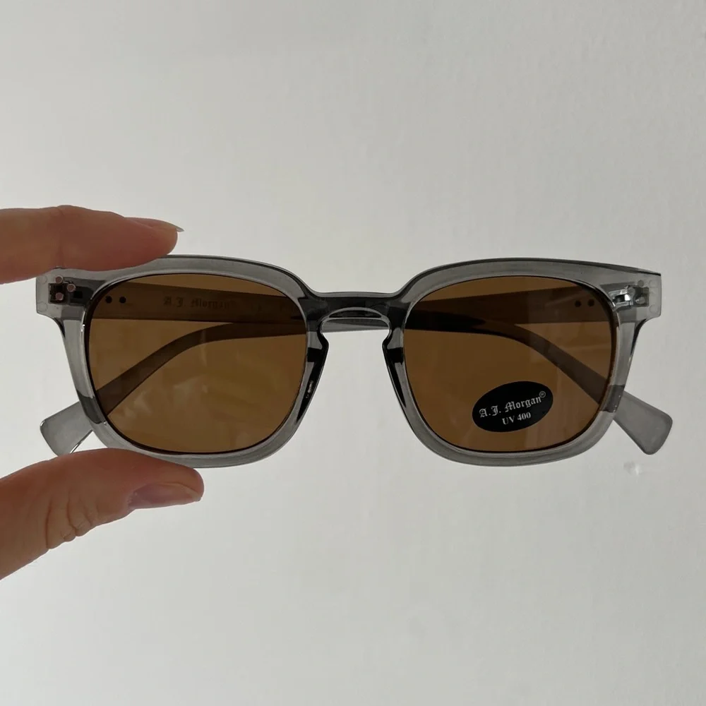 ASOS grey clear frame classic rectangular shape brown tinted mens sunglasses